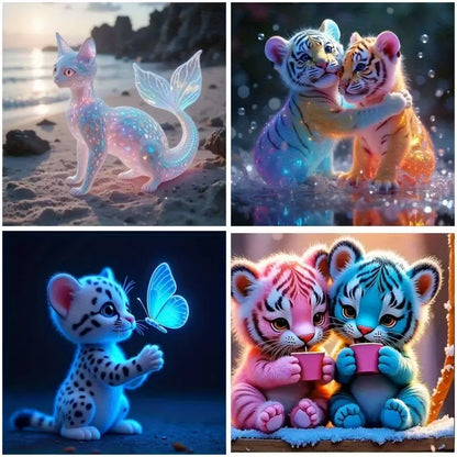 4pcs Glowing Animal Design Wall Art Canvas Framed