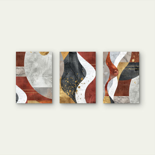 3pcs Abstract Terracotta Gold Black Art Wall Art Set Canvas Framed 50x70cm - High Quality Print 100% Australian Made Wall Canvas Ready to Hang
