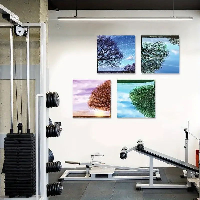 4pcsFour Seasons Tree Picture Wall Art Canvas Framed