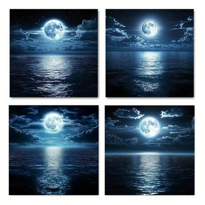4pcs Ocean And Night Moon AO Wall Art Canvas Framed