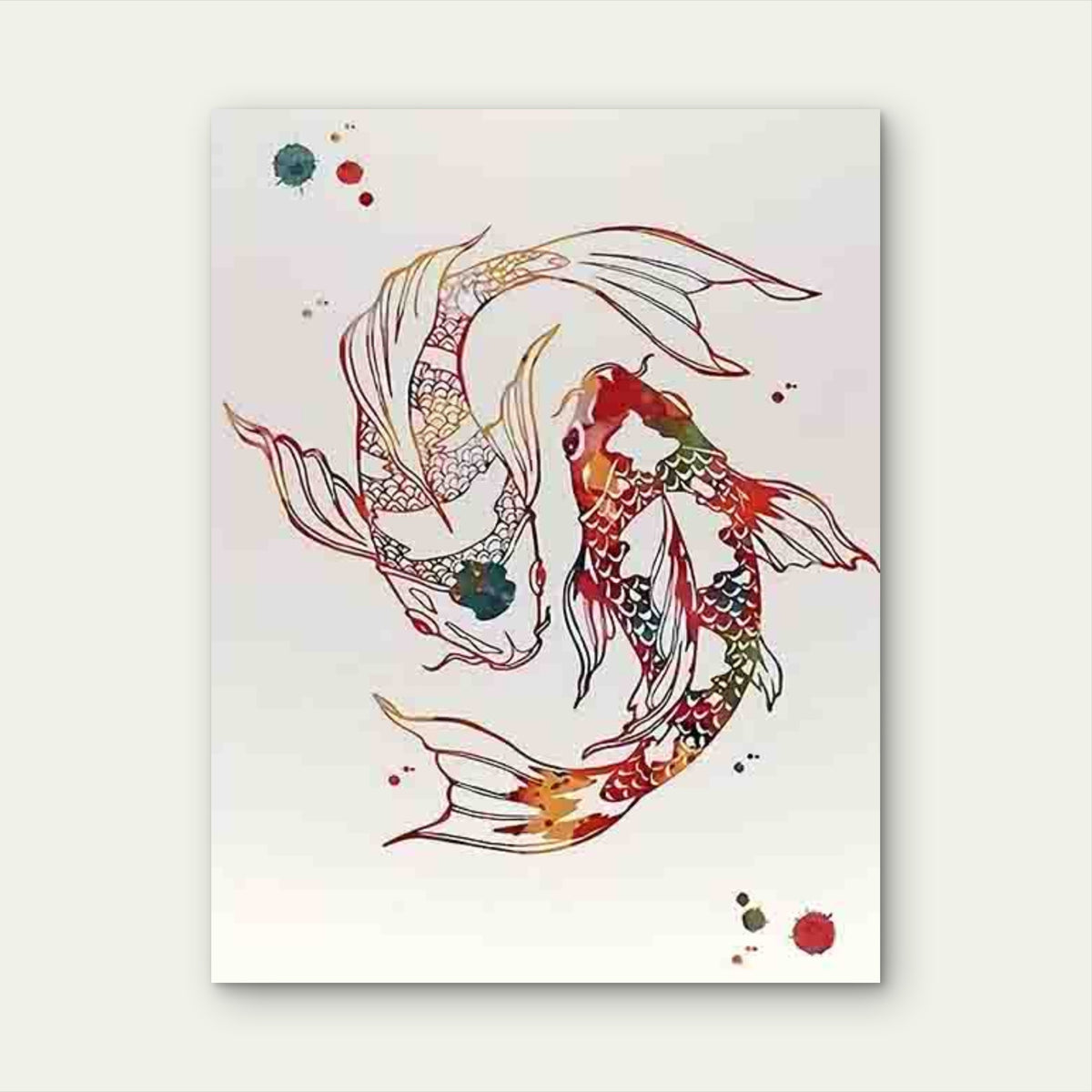 Vintage Style Koi Fish Art Metal Print Ready to Hang