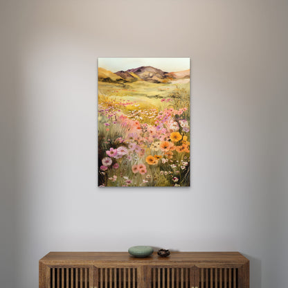 Pastel Wildflower Meadow Hill 40x60cm Metal Print Ready to Hang
