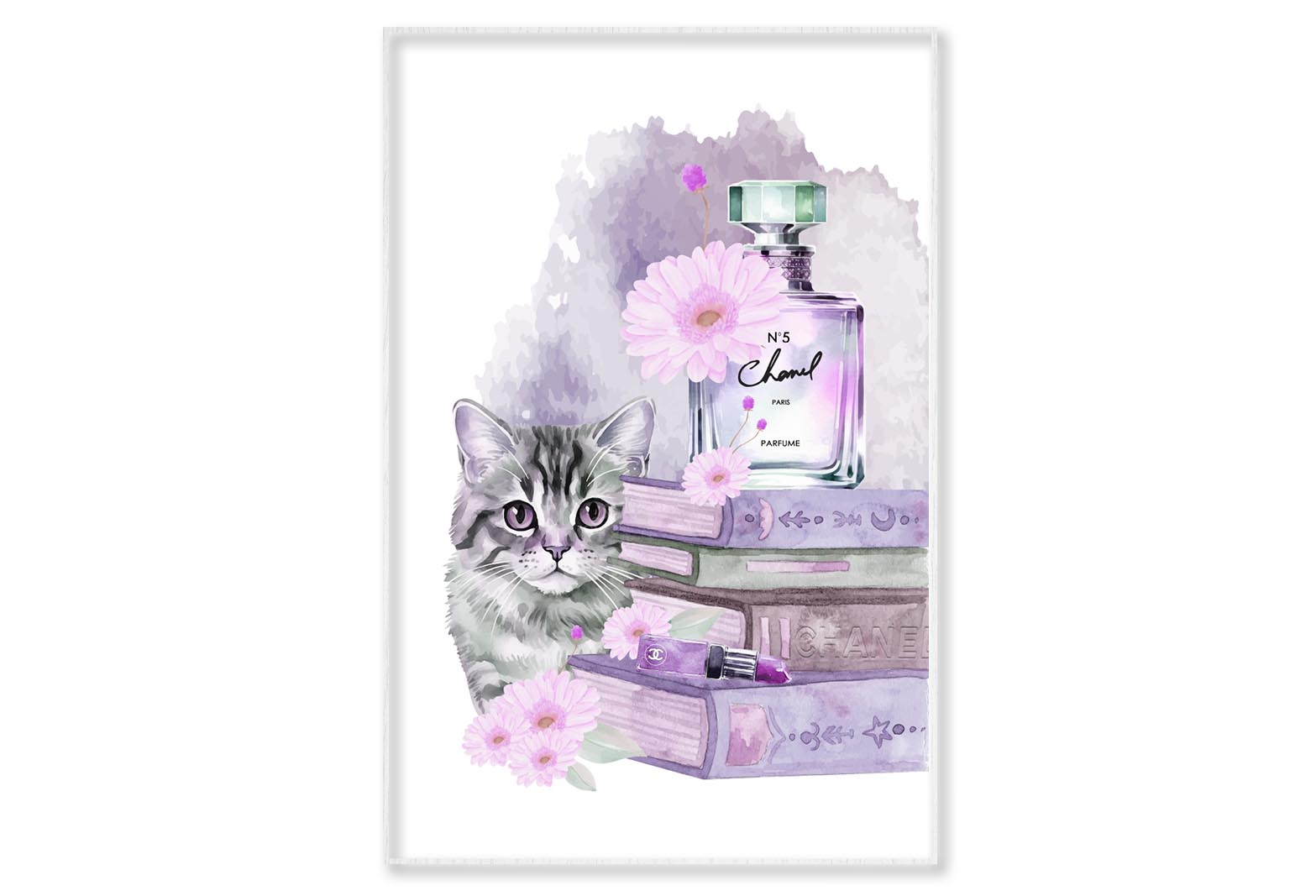 Perfume with Cat Wall Art Limited Edition High Quality Print Canvas Box Framed White