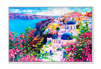 Santorini Seascape Oil Painting Wall Art Limited Edition High Quality Print Canvas Box Framed White