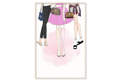Fancy Girls with Luxury Bags Wall Art Limited Edition High Quality Print Canvas Box Framed Natural