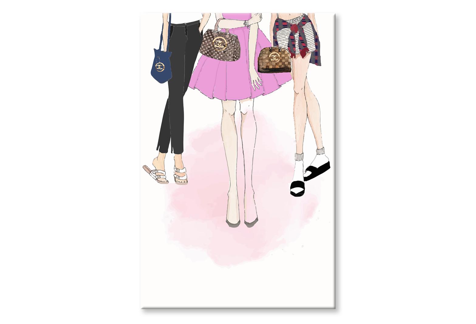 Fancy Girls with Luxury Bags Wall Art Limited Edition High Quality Print Stretched Canvas None