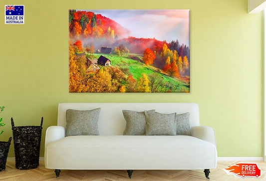 Autumn Landscape Mountain Village Print 100% Australian Made