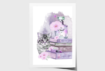 Perfume with Cat Wall Art Limited Edition High Quality Print Unframed Roll Canvas None