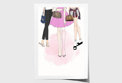 Fancy Girls with Luxury Bags Wall Art Limited Edition High Quality Print Unframed Roll Canvas None