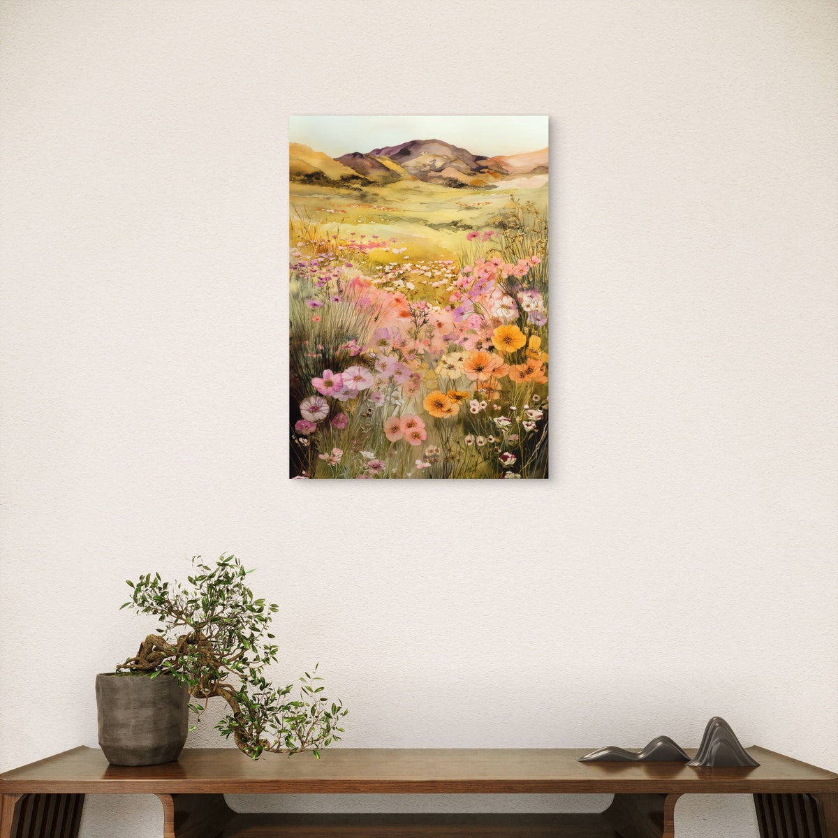 Pastel Wildflower Meadow Hill 60x90cm Metal Print Ready to Hang
