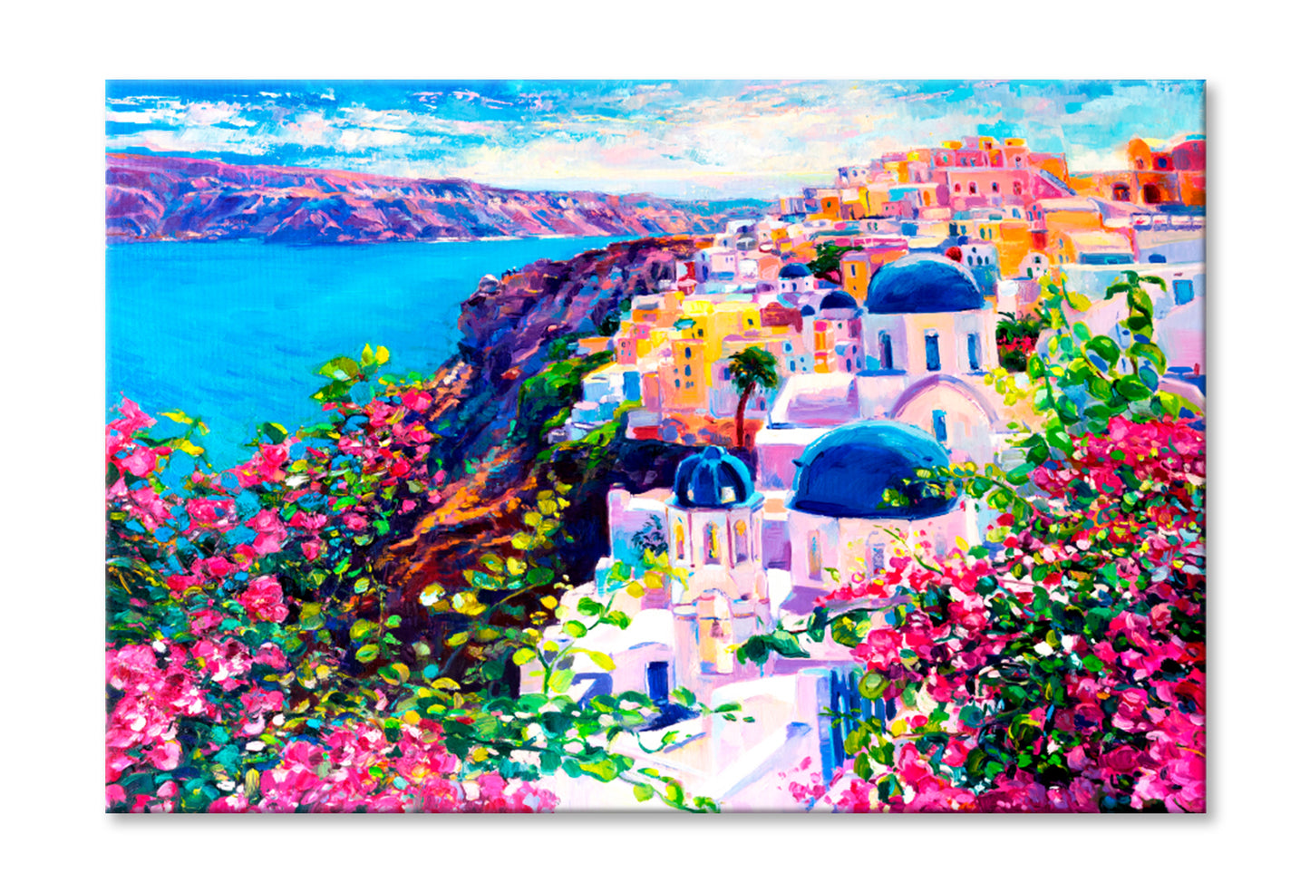 Santorini Seascape Oil Painting Wall Art Limited Edition High Quality Print Stretched Canvas None