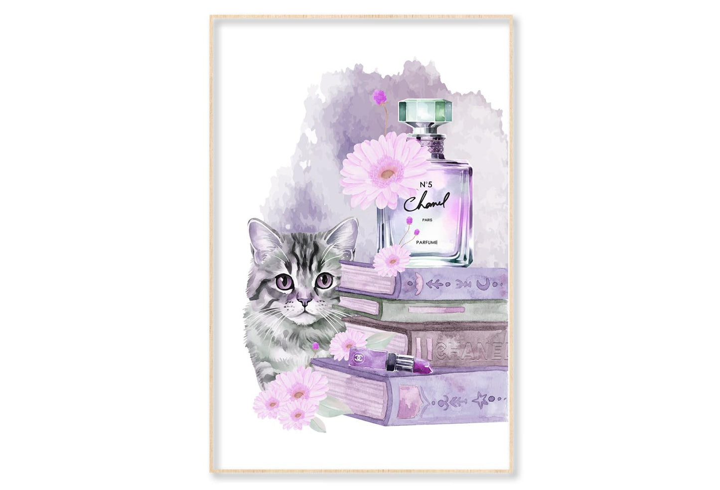 Perfume with Cat Wall Art Limited Edition High Quality Print Canvas Box Framed Natural