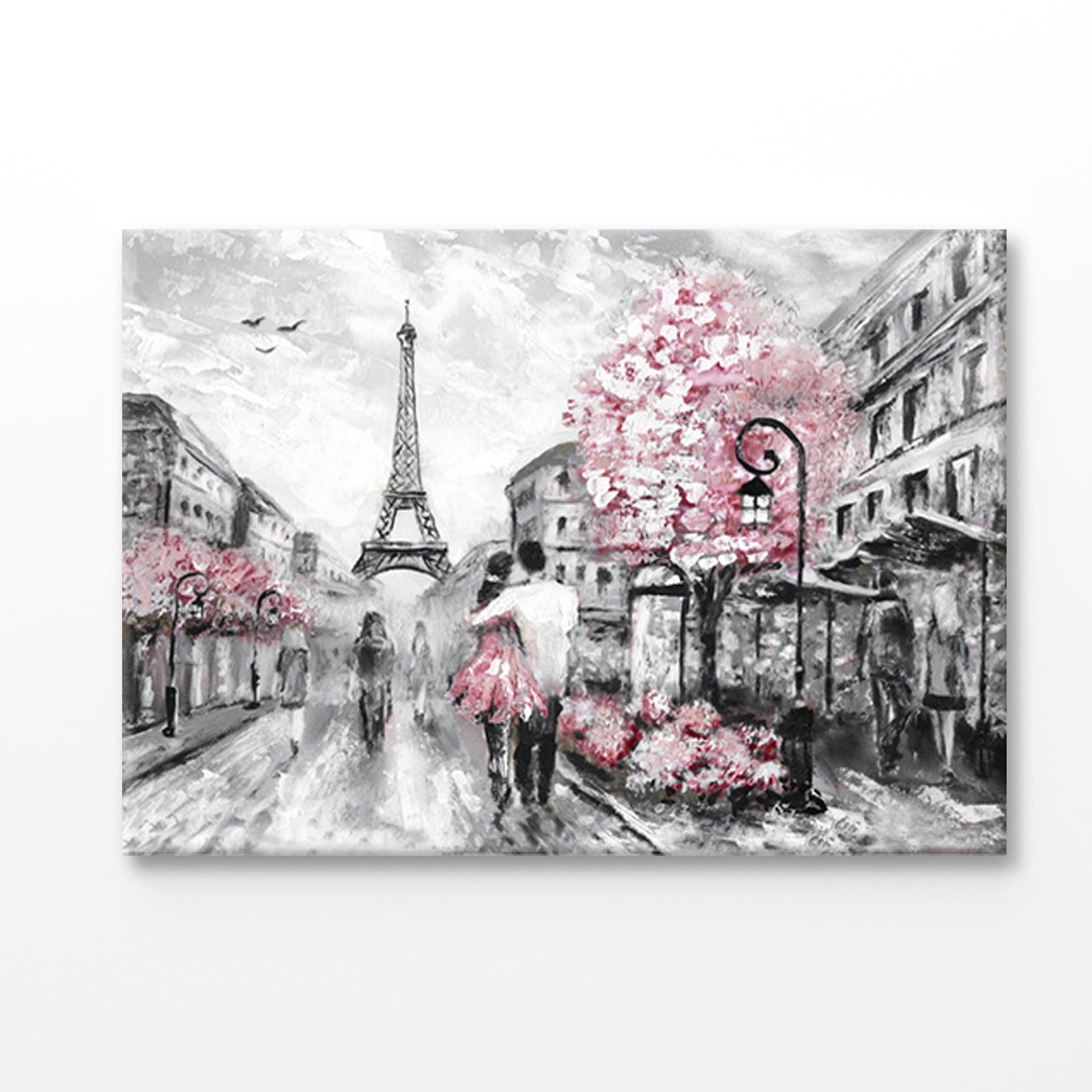 Bella Home Couple Painting Walking Near Eiffel Tower Print Canvas Ready to hang