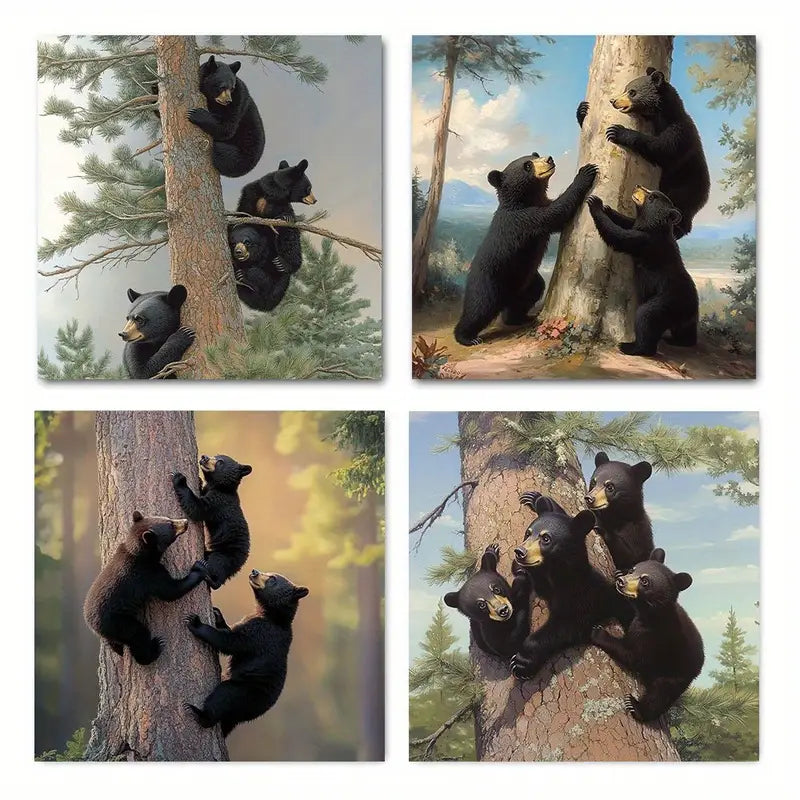 4pcs Brown Bear Canvas Art Prints Wall Art Canvas Framed