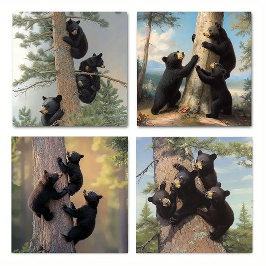 4pcs Brown Bear Canvas Art Prints Wall Art Canvas Framed