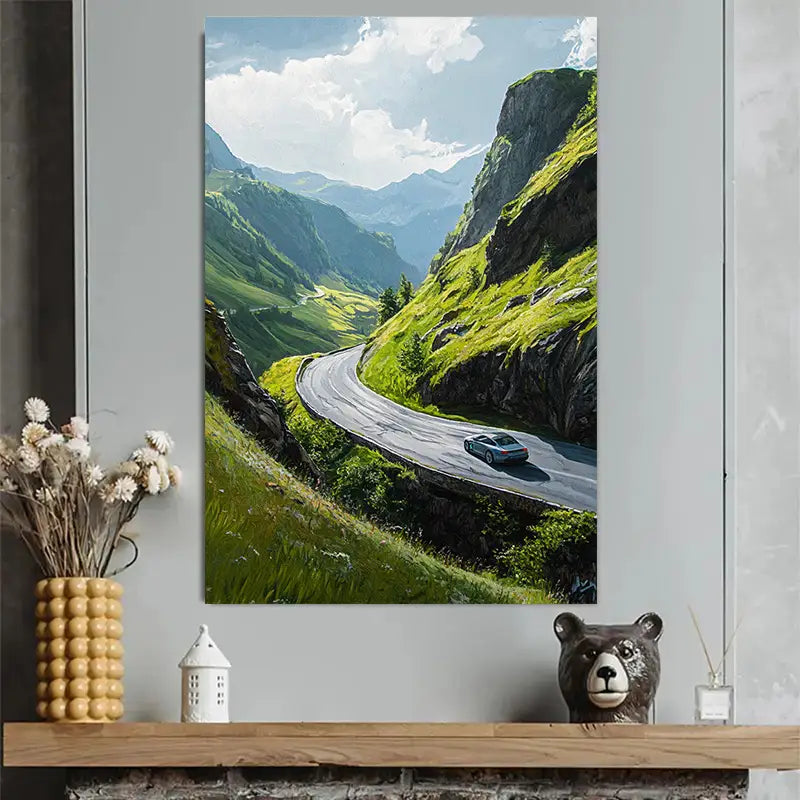 Mountain Road Scenic Landscape Art Poster 40x60cm Metal Print Ready to Hang