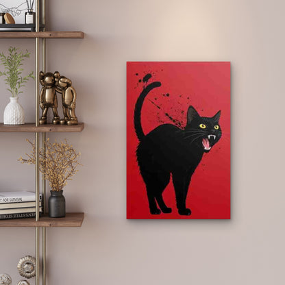 Retro Black Cat Roaring 60x90cm Metal Print Ready to Hang