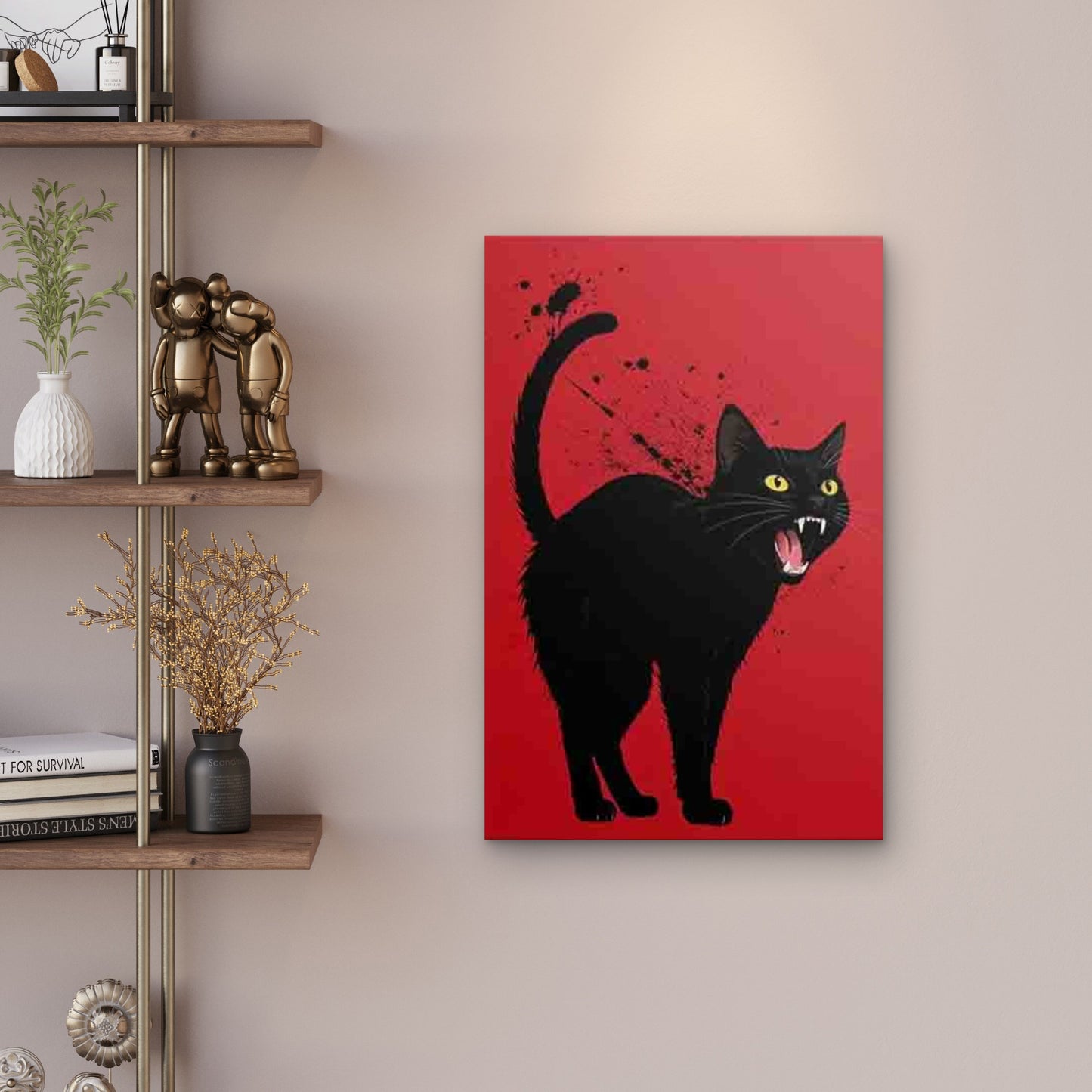 Retro Black Cat Roaring Metal Print Ready to Hang