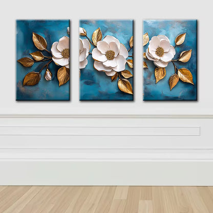 3pcs Elegant Flower and Leaves Design Wall Art Set Canvas Framed 40x60cm - High Quality Print 100% Australian Made Wall Canvas Ready to Hang