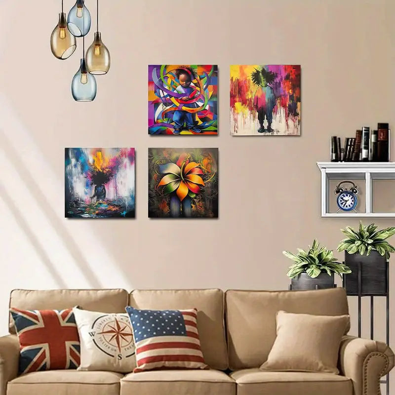 4pcs Vibrant Abstract Graffiti Wall Decor  Wall Art Canvas Framed