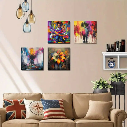 4pcs Vibrant Abstract Graffiti Wall Decor  Wall Art Canvas Framed