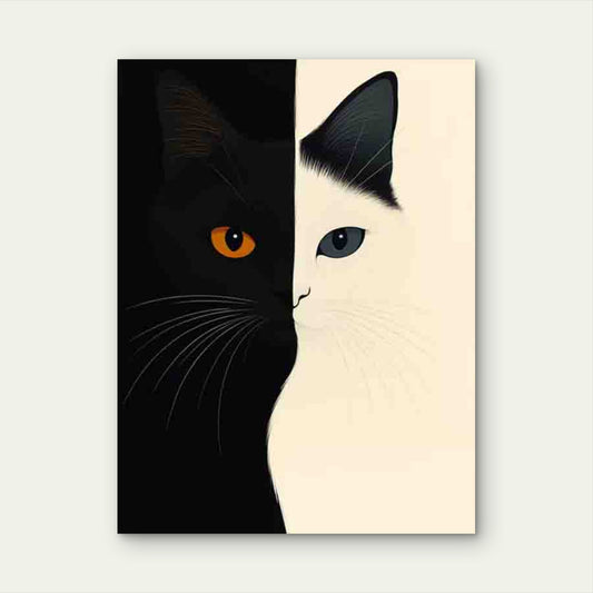 Black and White Cat Art 60x90cm Metal Print Ready to Hang