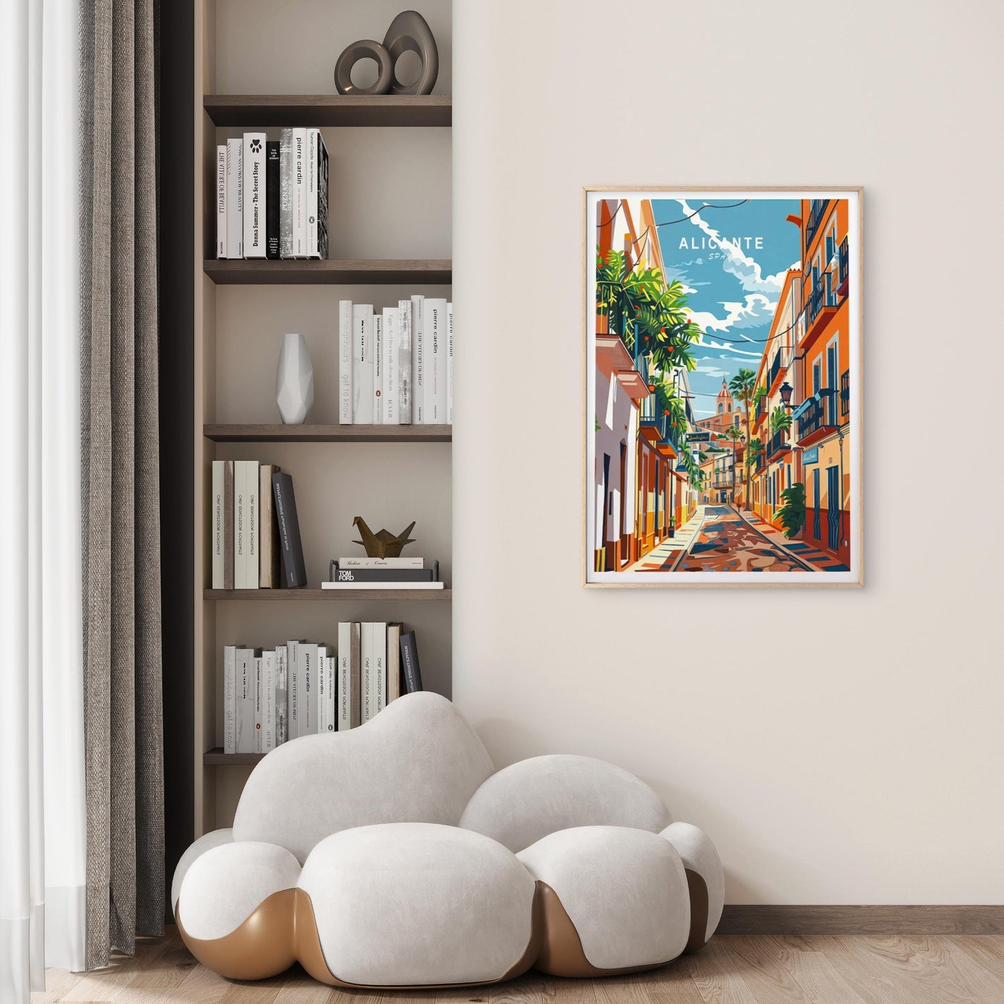 Alicante Spain, Colorful Street Houses Travel Poster Print Wall Art