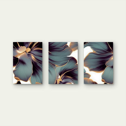 3pcs Abstract Luxury Teal Purple Gold Floral Wall Art Set Canvas Framed 50x70cm - High Quality Print 100% Australian Made Wall Canvas Ready to Hang