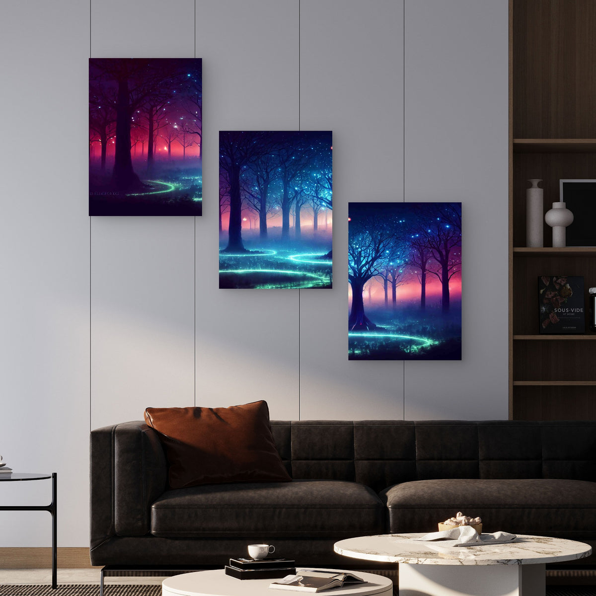 3pcs Enchanted Midnight Forest Metal Print Ready to Hang Art