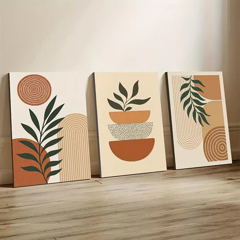 3pcs Abstract Plant Natural Geometric Shapes Wall Art Set Canvas Framed 50x70cm - High Quality Print 100% Australian Made Wall Canvas Ready to Hang