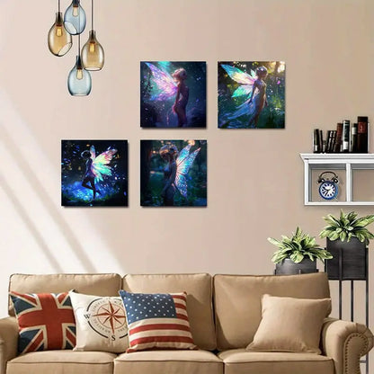 4pcsEnchanted Forest Fairy Wall Art Canvas Framed