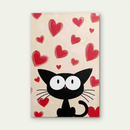 Black Cat and Hearts Theme 60x90cm Metal Print Ready to Hang