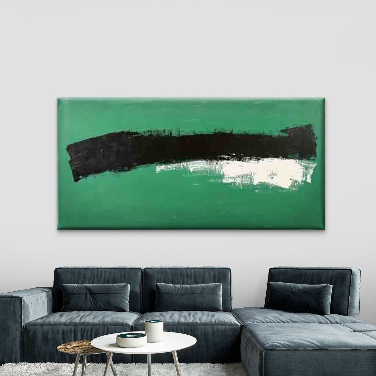 Vibrant Green & Black Abstract Wall Art Canvas Office Home Room Framed 120x60cm