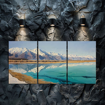 3pcs Tranquil Taldzor Lake & Snowy Mountains Wall Art Set Canvas Framed 40x60cm - High Quality Print 100% Australian Made Wall Canvas Ready to Hang