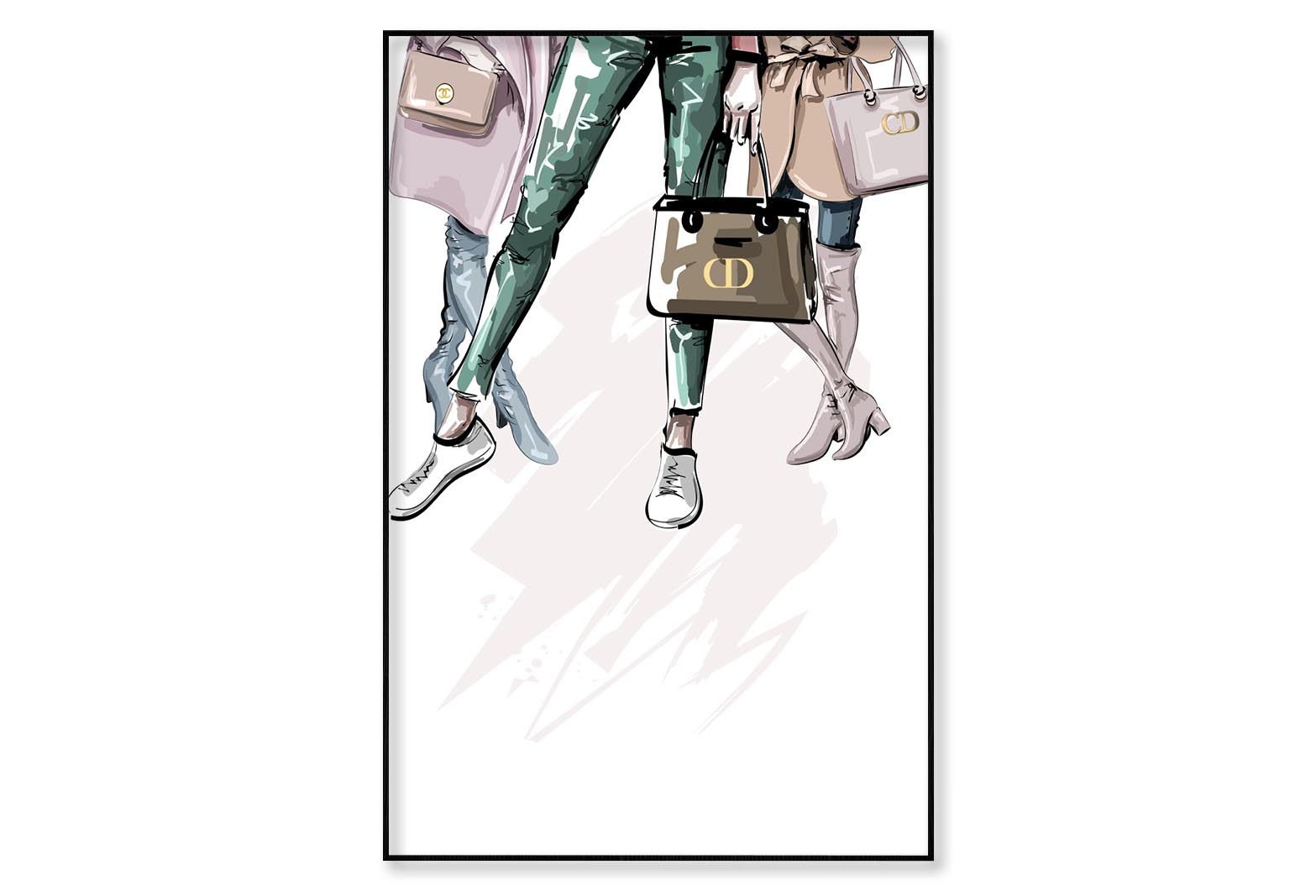 Fancy Ladies with Luxury Bags Wall Art Limited Edition High Quality Print Canvas Box Framed Black