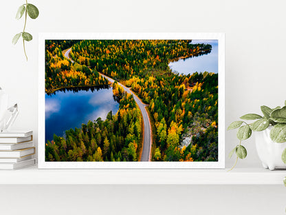 Road & Autumn Forest In Finland Glass Framed Wall Art, Ready to Hang Quality Print Without White Border White