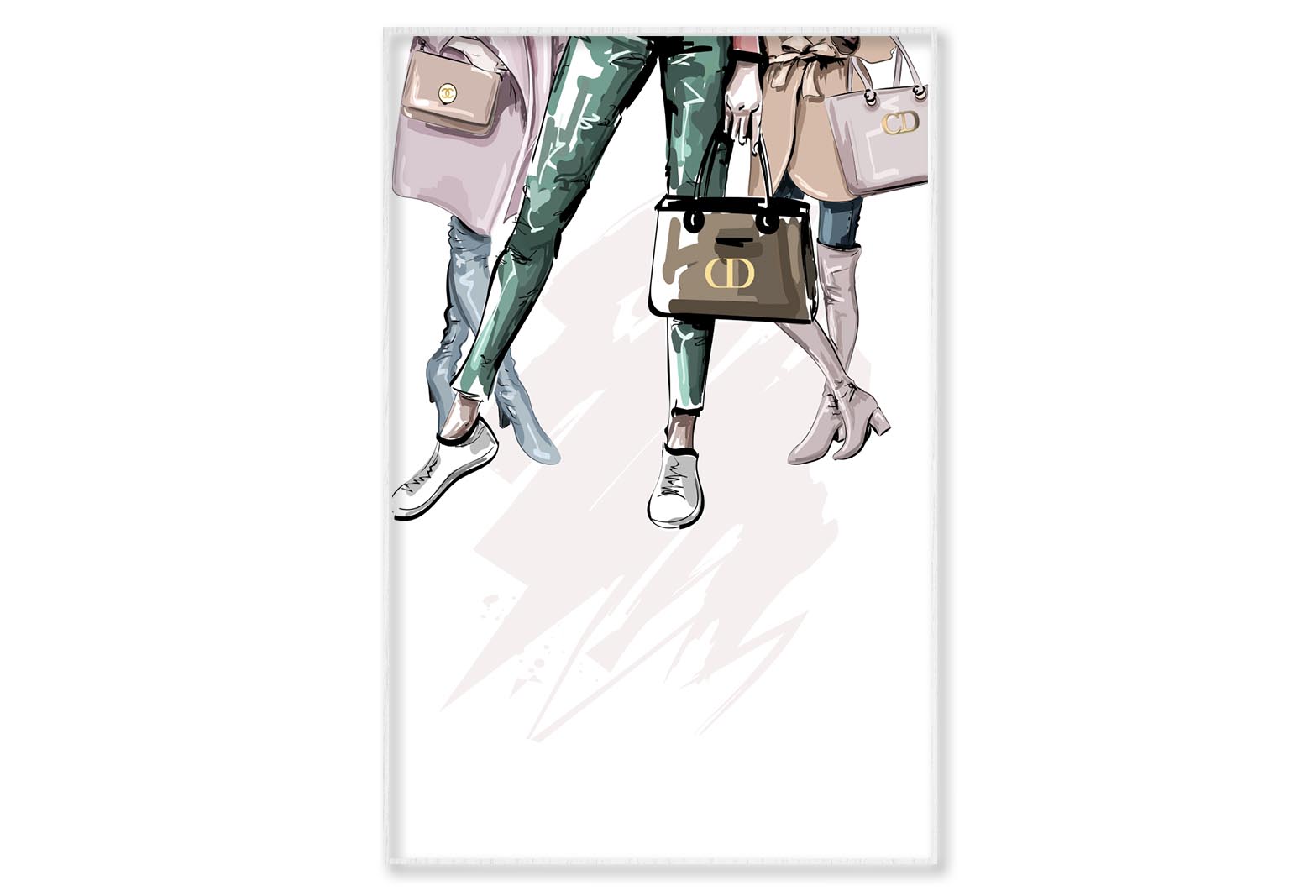 Fancy Ladies with Luxury Bags Wall Art Limited Edition High Quality Print Canvas Box Framed White