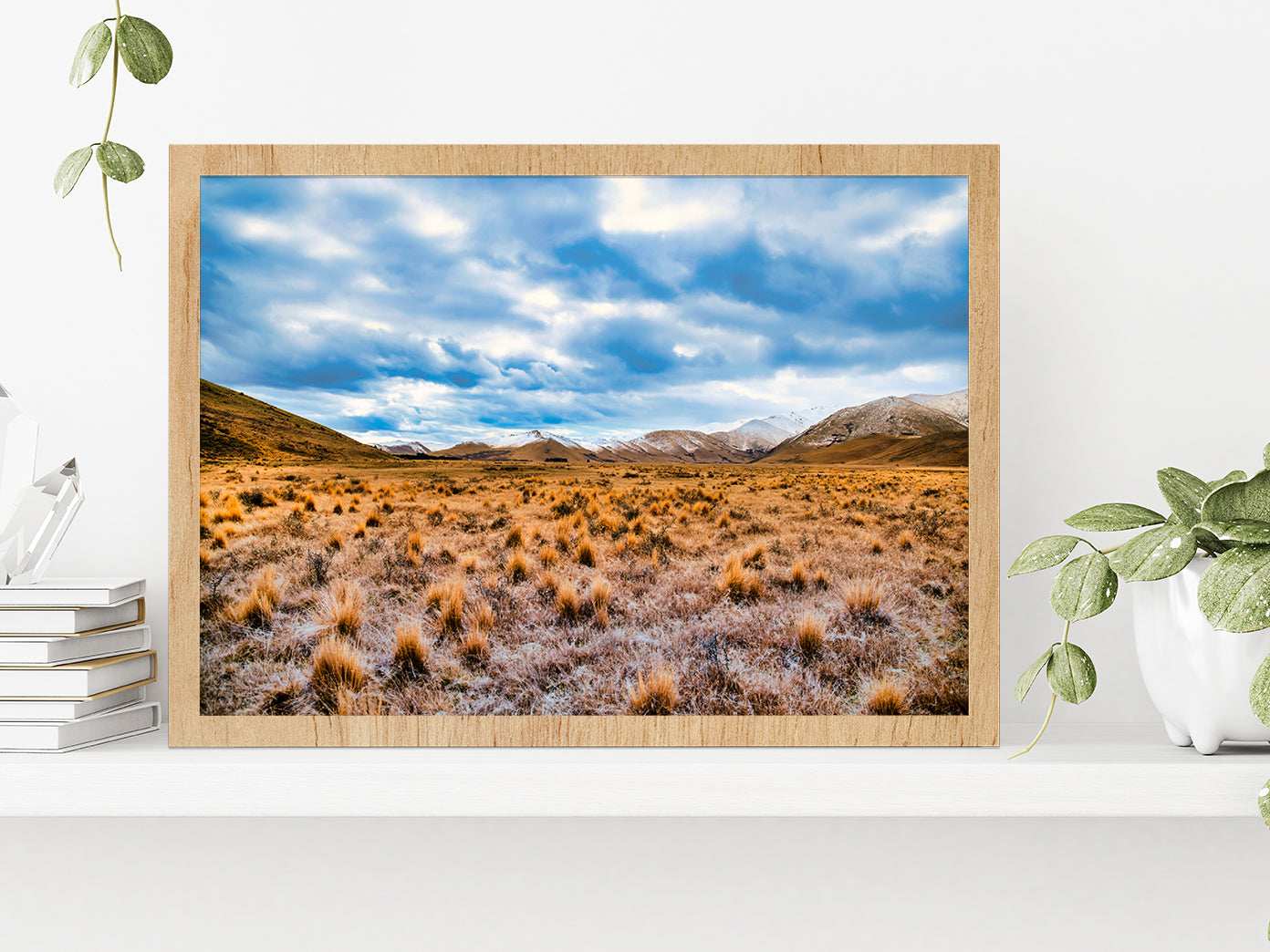 Frost Covered Tussock In Country Glass Framed Wall Art, Ready to Hang Quality Print Without White Border Oak