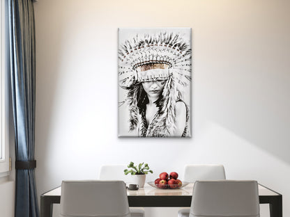 Red Indian Woman Headdress Neutral Color Print 100% Australian Made