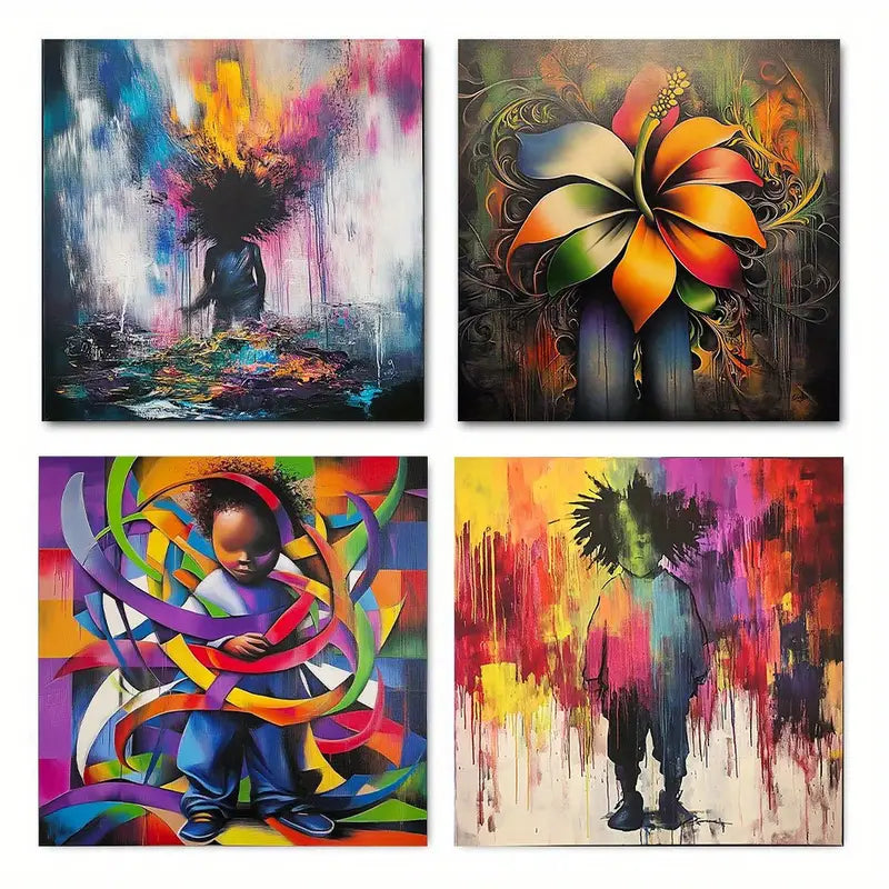 4pcs Vibrant Abstract Graffiti Wall Decor  Wall Art Canvas Framed