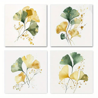 4pcs  Green & Golden Tones for Living R L Wall Art Canvas Framed