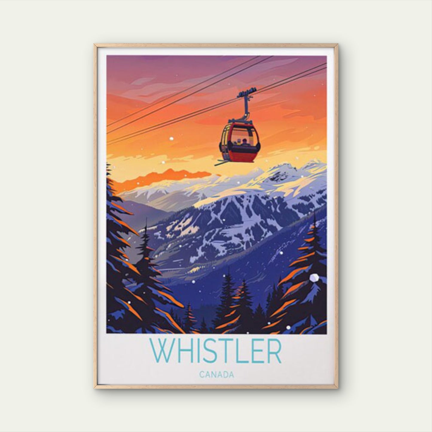 Whistler Canada, Cable Bus in Mountains Travel Poster Print Wall Art