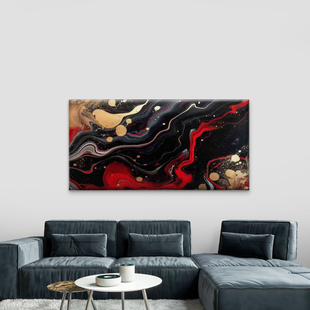 Abstract Red Black Golden Fluid Wall Art Canvas Office Home Room Framed 120x60cm