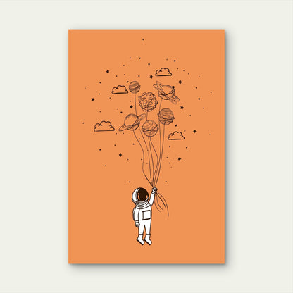 Astronaut Holding Planet Balloons Metal Print Ready to Hang