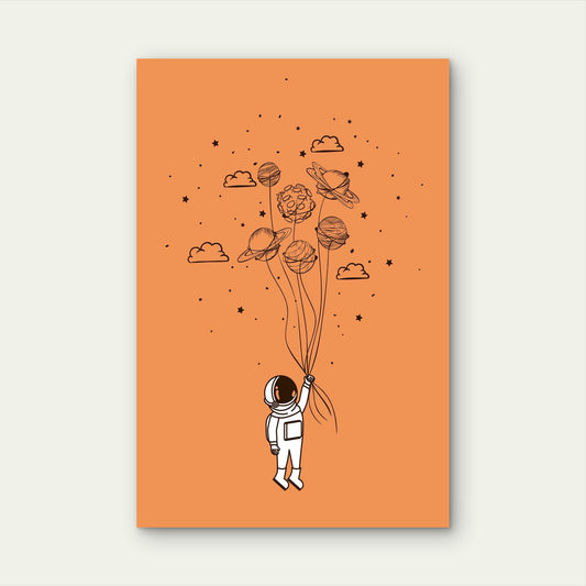 Astronaut Holding Planet Balloons Metal Print Ready to Hang