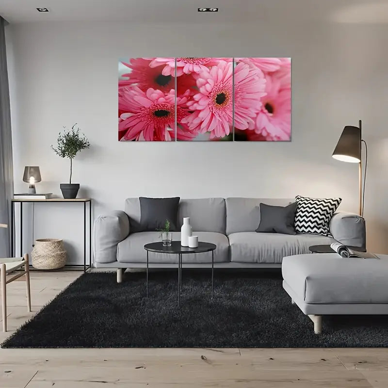 3pcs Pink Daisy Flower Floral Abstract Design Metal Print Ready to Hang Art