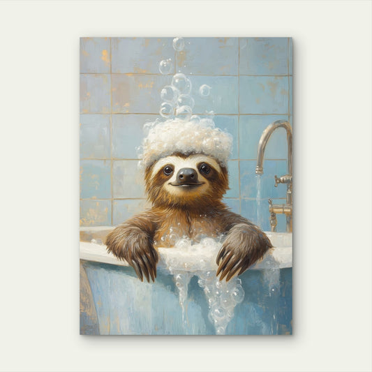Funny Sloth Bathtub Bubbles 60x90cm Metal Print Ready to Hang