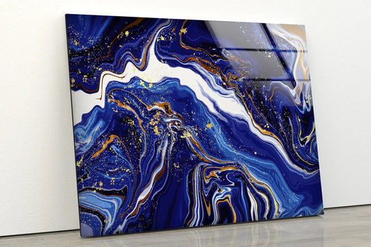 Blue Gold & White Fluid UV Direct Aluminum Print Australian Made Quality