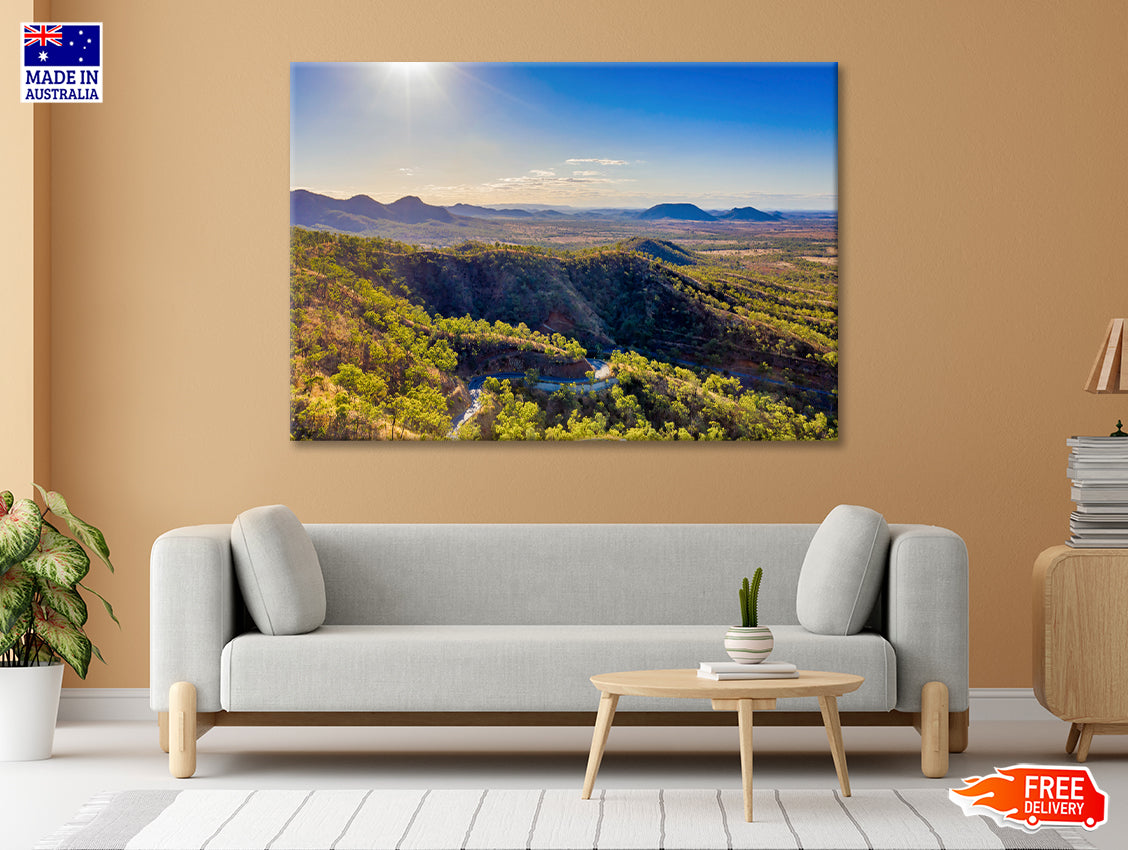 A River Flowing Through a Valley with Mountains Print 100% Australian Made