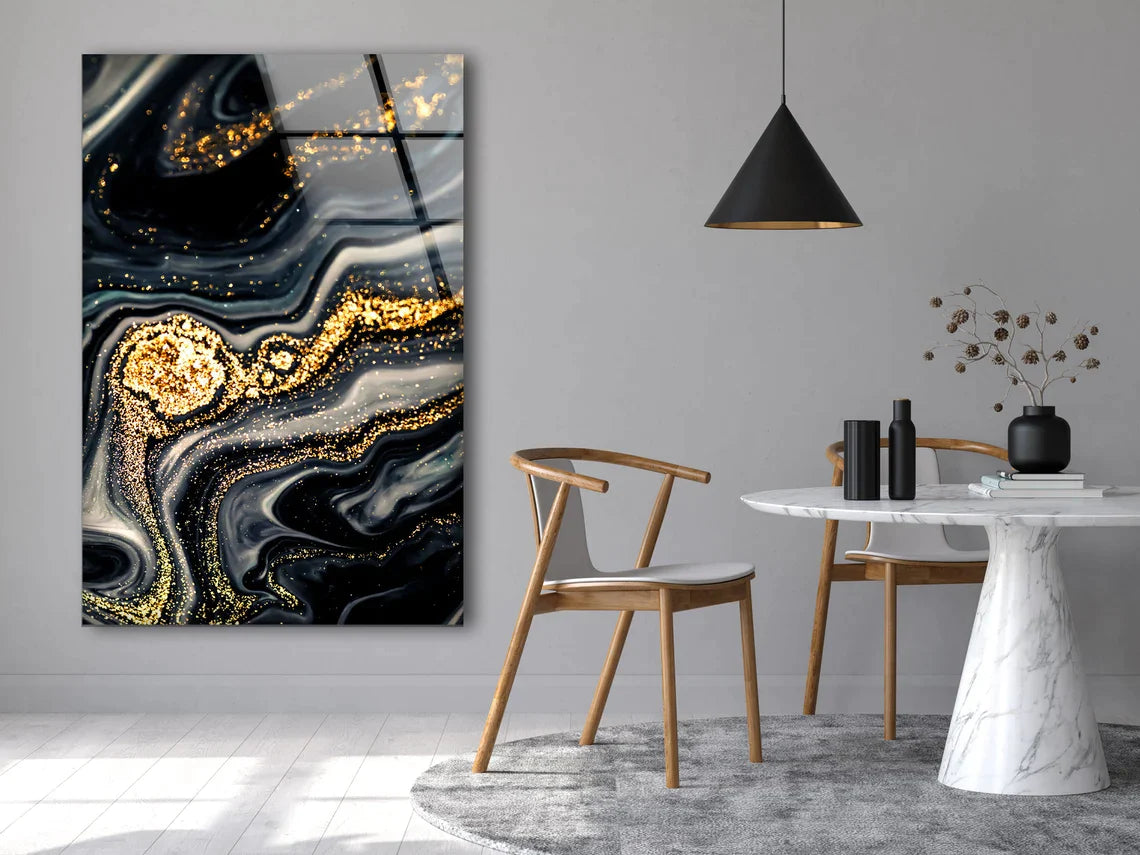 Black Gold Abstract UV Direct Aluminum Print Australian Made Quality